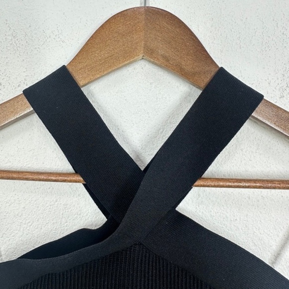 Babaton Black Ribbed Sculpt Knit Crisscross Halter Crop Top Size S - Picture 4 of 8